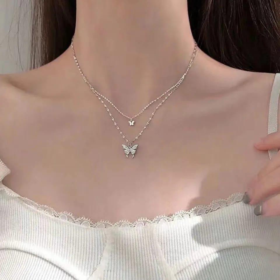 Reflective Double Layered Butterfly Necklace for Women (Free Delivery)