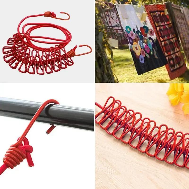 Durable 12 Pcs Laundry Hanging Clips with Adjustable Rope with Free Delivery